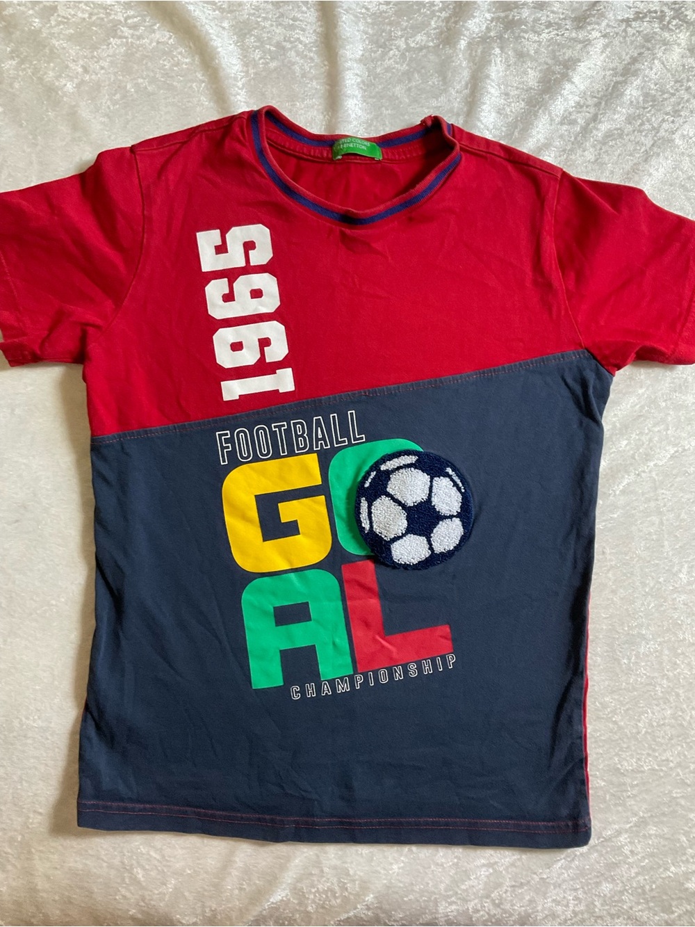 United Colors Of Benetton Red and Navy 'Goal' Football Graphic Tee